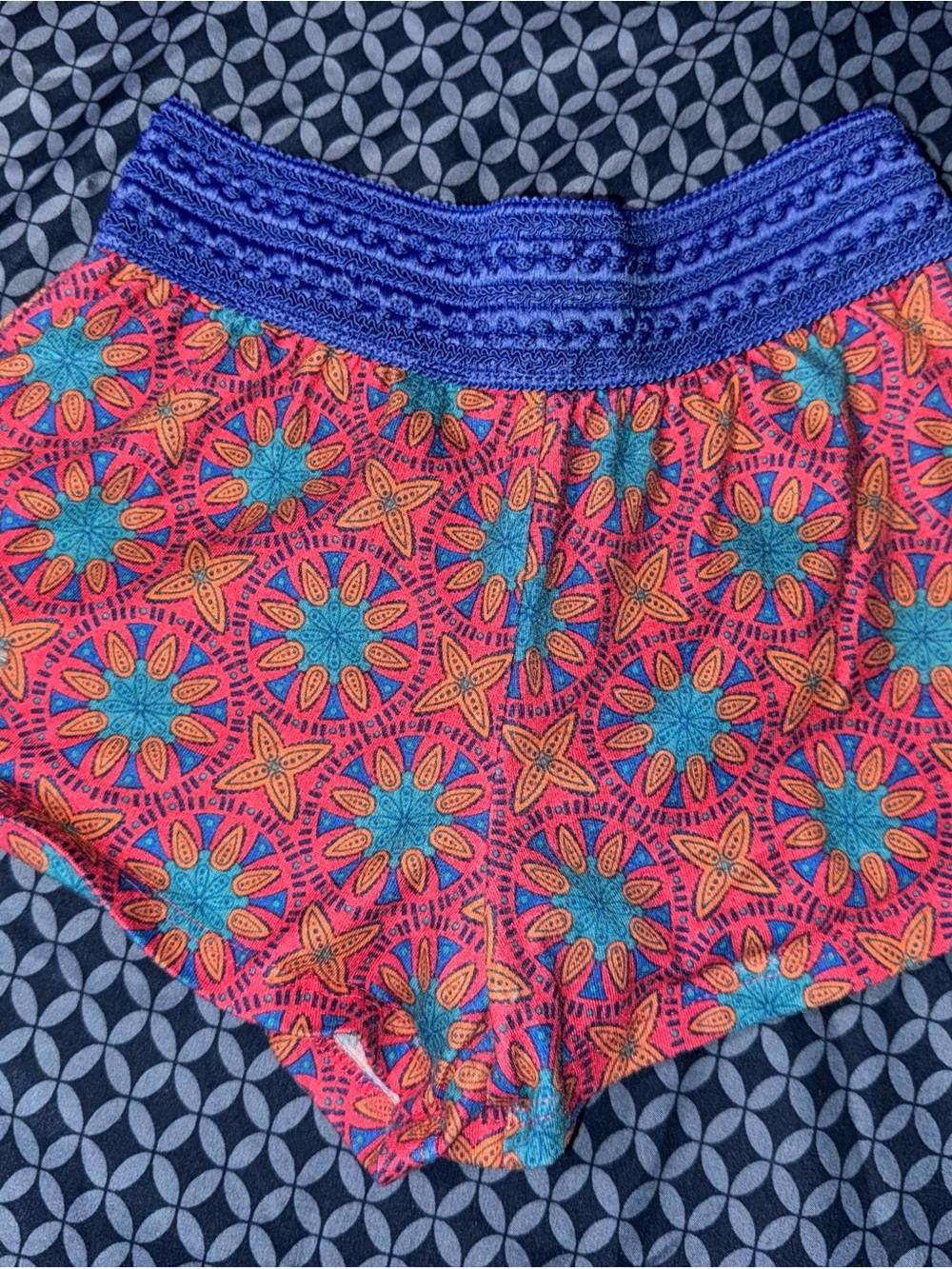 Falls Creek Pink Floral Medallion Athletic Shorts with Blue Waistband